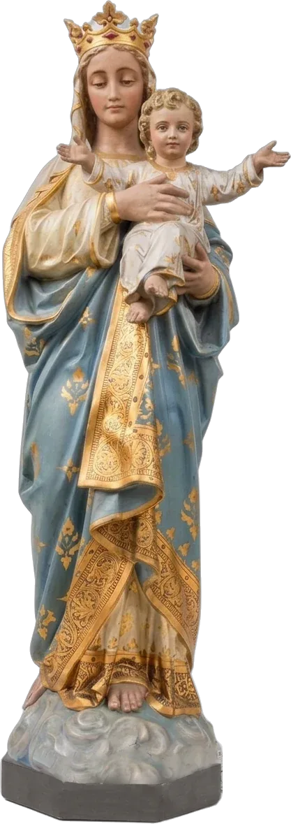 Our Lady with the Child — Crowned, in blue and gold, on a cloud