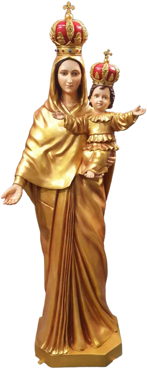 Queen of Heaven — In gold, with the crowned Child