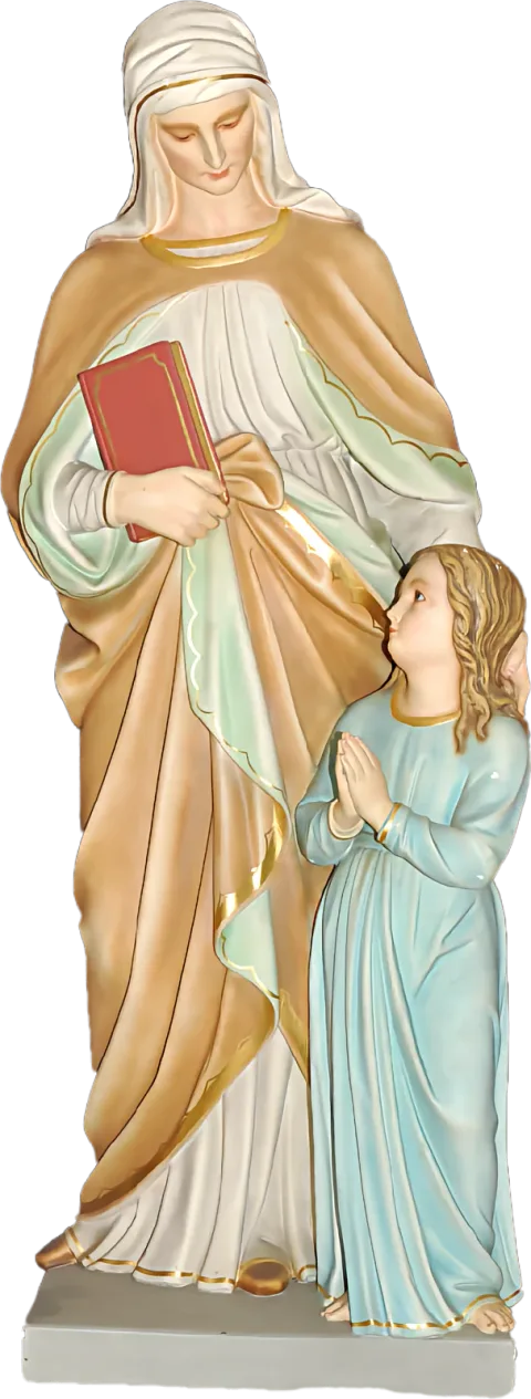 St Anne — In gold and rose, the book in her hand, Mary praying at her side