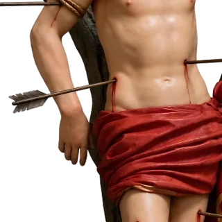 St Sebastian bound and pierced by arrows: detail of a Simon Art Co. statue