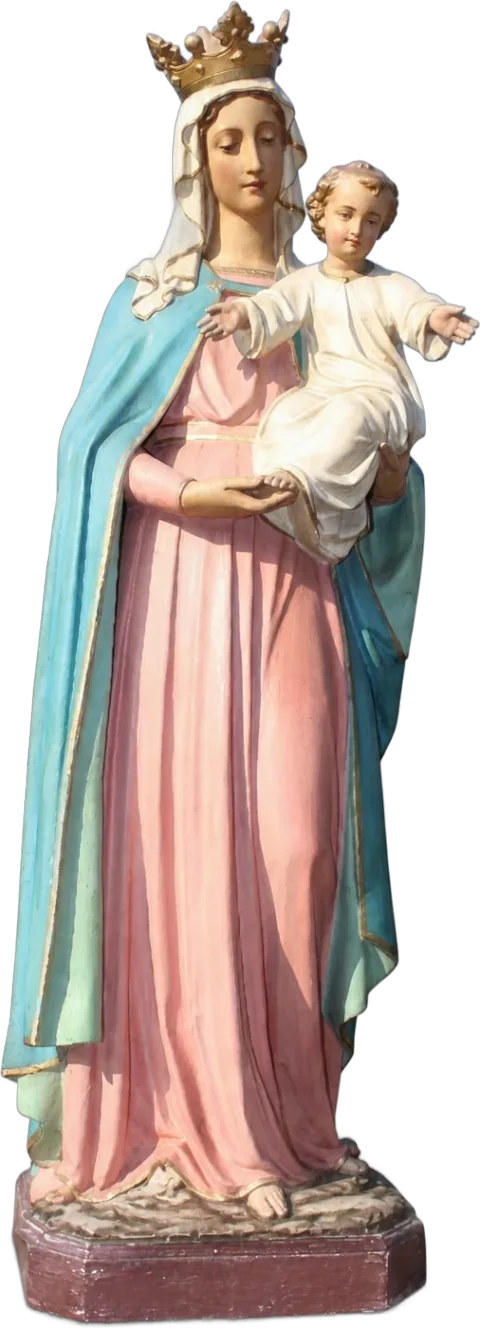 Our Lady with the Child — Crowned, in rose and turquoise