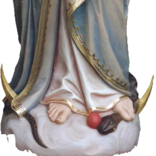 Our Lady standing on the crescent moon, crushing the serpent with the apple: detail of a Simon Art Co. statue