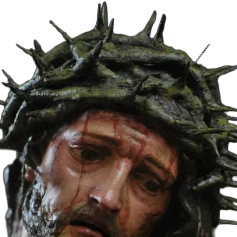 Head of Christ crowned with thorns, from the Ecce Homo: detail of a Simon Art Co. statue