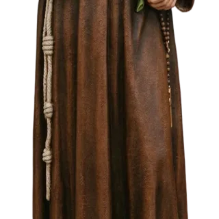 The brown habit of St Antony of Padua with the knotted white cord at his side: detail of a Simon Art Co. statue