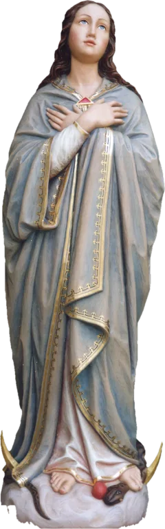 Immaculate Conception statue — Hands crossed over her heart, on the crescent moon