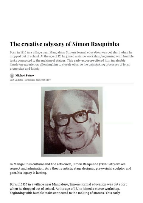 Deccan Herald: The creative odyssey of Simon Rasquinha