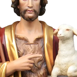 St John the Baptist pointing to the Lamb of God resting on a book: detail of a Simon Art Co. statue