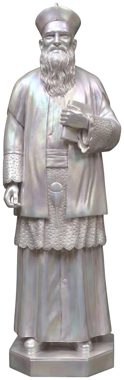 Msgr RFC Mascarenhas statue in pearl silver, founder of the Bethany Sisters