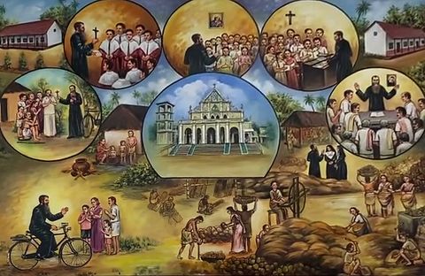 Oil painting of Msgr RFC Mascarenhas as the first parish priest of St Sebastian’s, Bendur, by Simon Art Co.