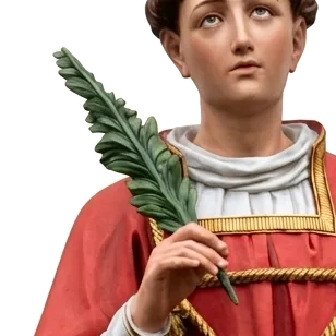 St Lawrence holding the palm of martyrdom: detail of a Simon Art Co. statue