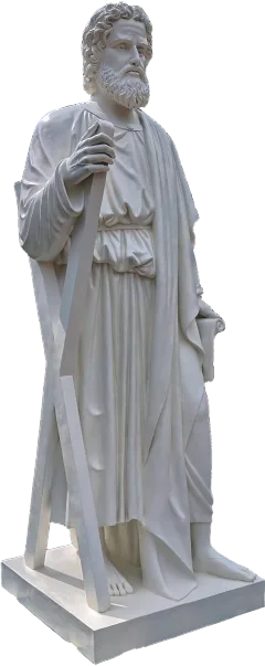 St Andrew the Apostle statue with the beam of his cross and a scroll, 11-foot stone finish apostle made for Gunadala Matha Shrine, Vijayawada