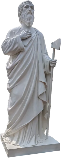 St Matthias the Apostle statue with an axe and his hand on his chest, 11-foot stone finish apostle made for Gunadala Matha Shrine, Vijayawada