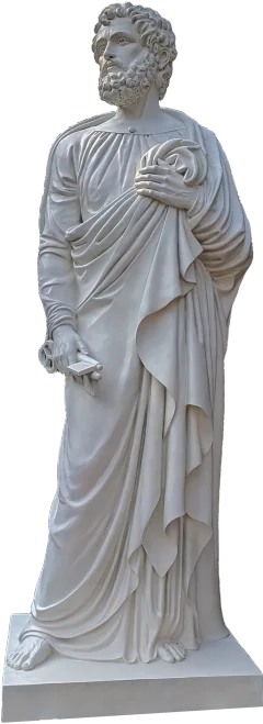 St Peter the Apostle statue holding the keys of heaven and a scroll, 11-foot stone finish apostle made for Gunadala Matha Shrine, Vijayawada