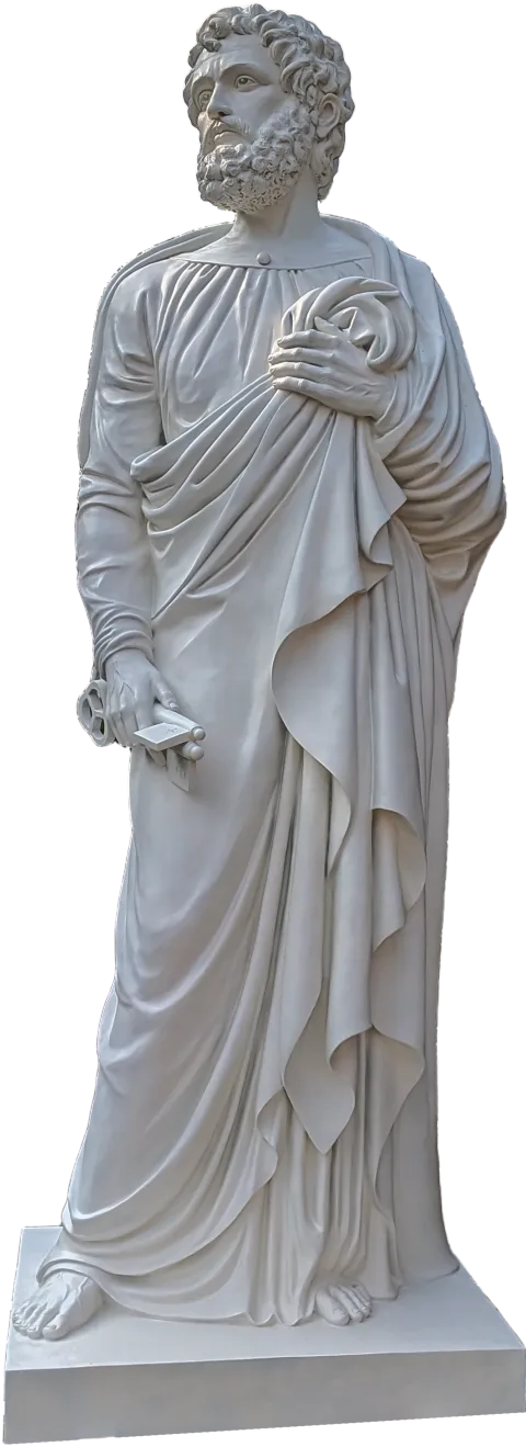 St Peter the Apostle statue holding the keys of heaven and a scroll, 11-foot stone finish apostle made for Gunadala Matha Shrine, Vijayawada