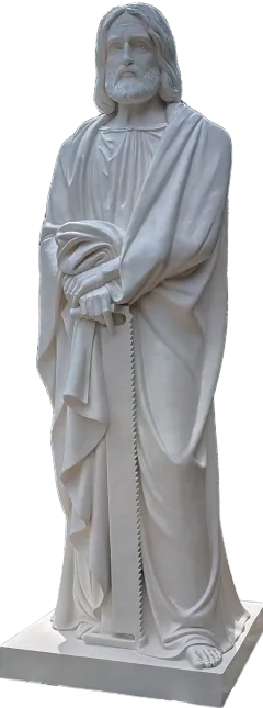 St Simon the Apostle statue holding the saw of his martyrdom, 11-foot stone finish apostle made for Gunadala Matha Shrine, Vijayawada