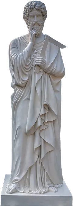 St Thomas the Apostle statue with a builder’s square and his hand at his chin, 11-foot stone finish apostle made for Gunadala Matha Shrine, Vijayawada